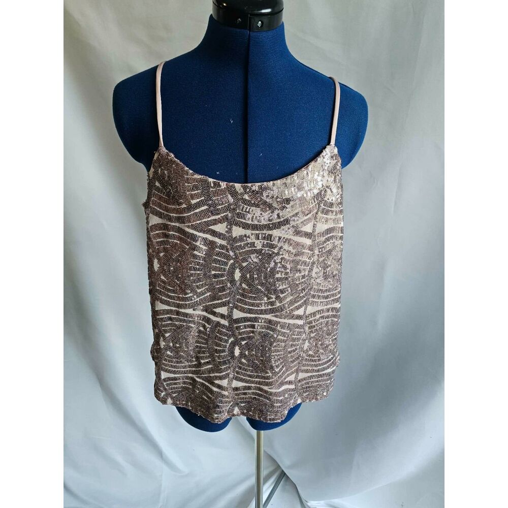S.C. Society Women’s M NWT Sequin Cami Tank Top Bronze Taupe Geometric Sparkle